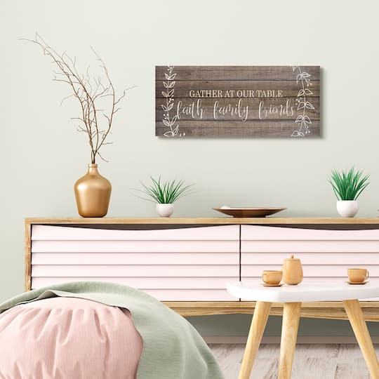 Stupell Industries Faith Family Friends Quote Wood Pattern Rustic Phrase Canvas Wall Art